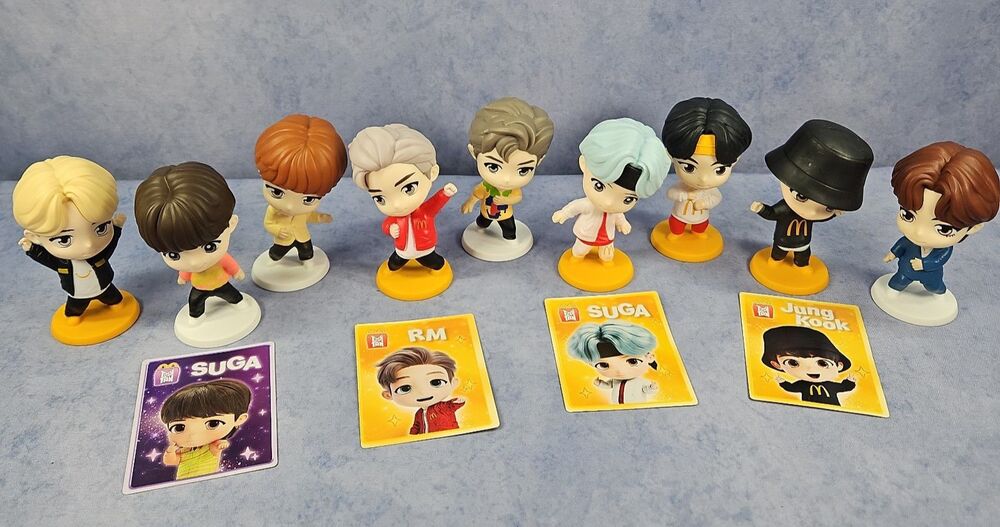 McDonald's TinyTAN BTS Happy Meal Toys 9 Figures some with CARDS